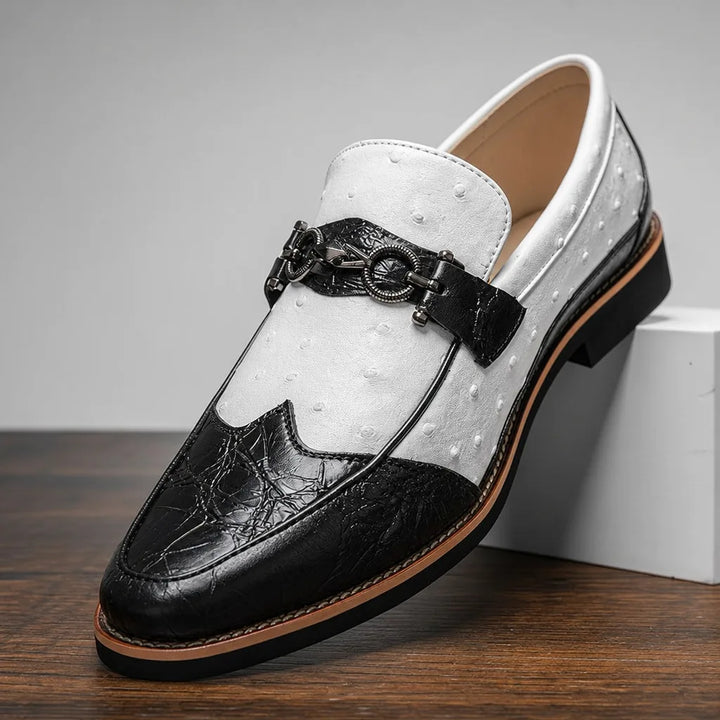 Sinclair Pointed Textured Loafers - Color:Black White;Size:38