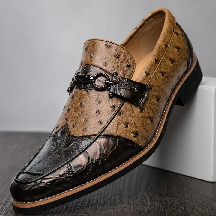 Sinclair Pointed Textured Loafers - Color:Tan Brown;Size:38