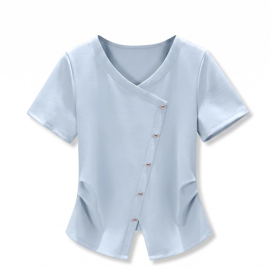 Sabrina Asymmetric Top - Color:Sky Blue;Size:S