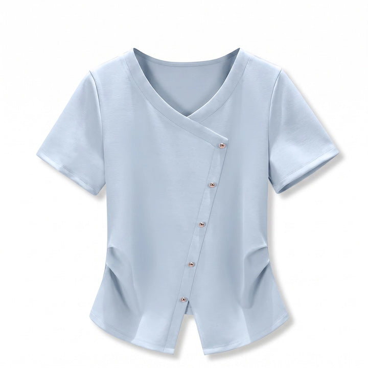 Sabrina Asymmetric Top - Color:Sky Blue;Size:S