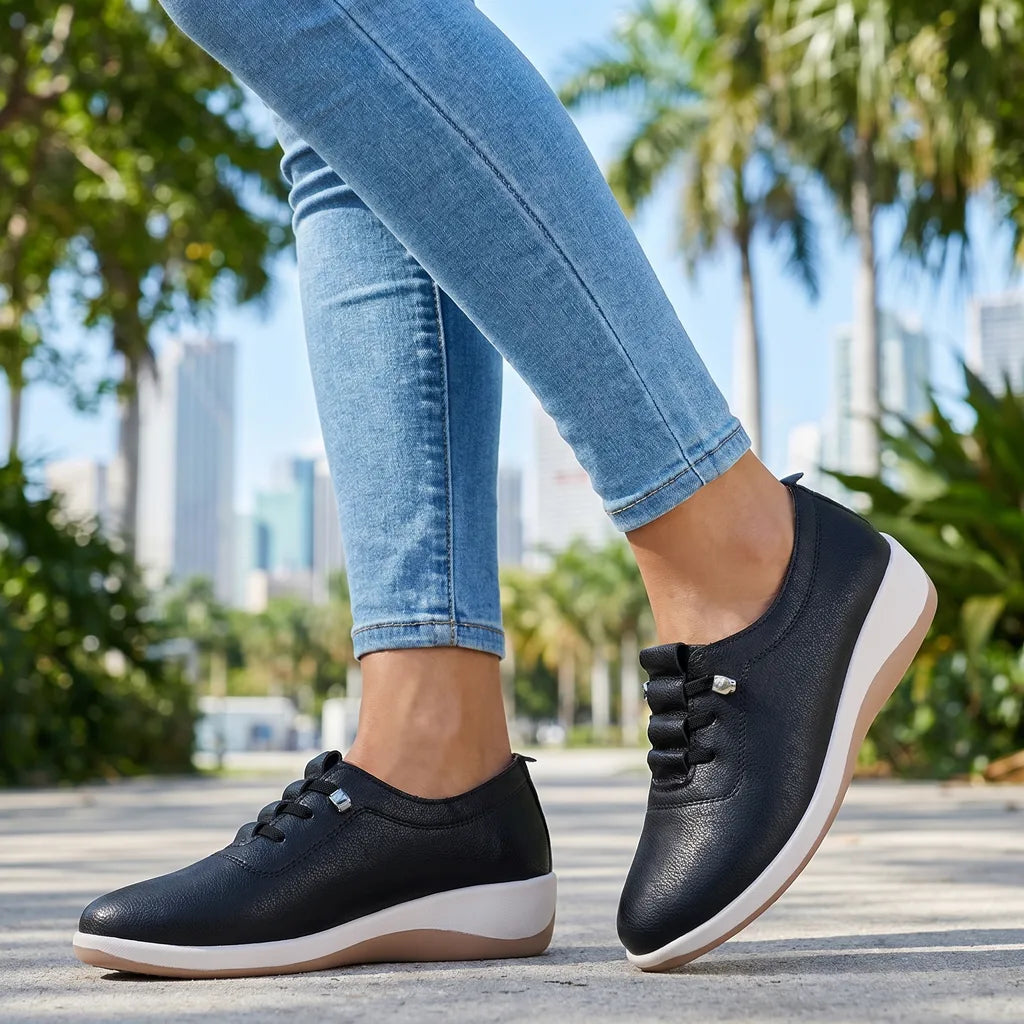 Black Barnett Leather Slip-On Plimsolls 1