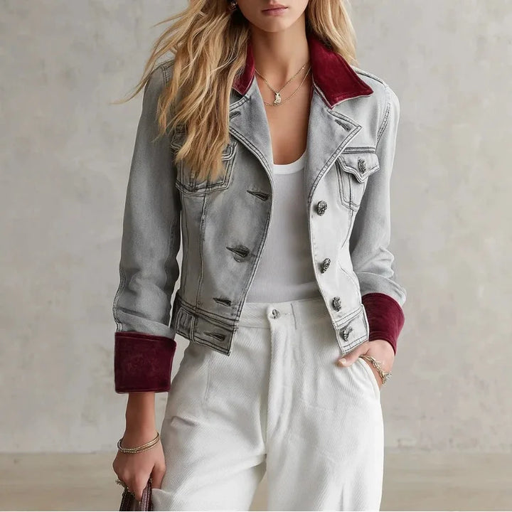 Skye | Women's Cropped Denim Jacket - Color:Light Gray;Size:XS