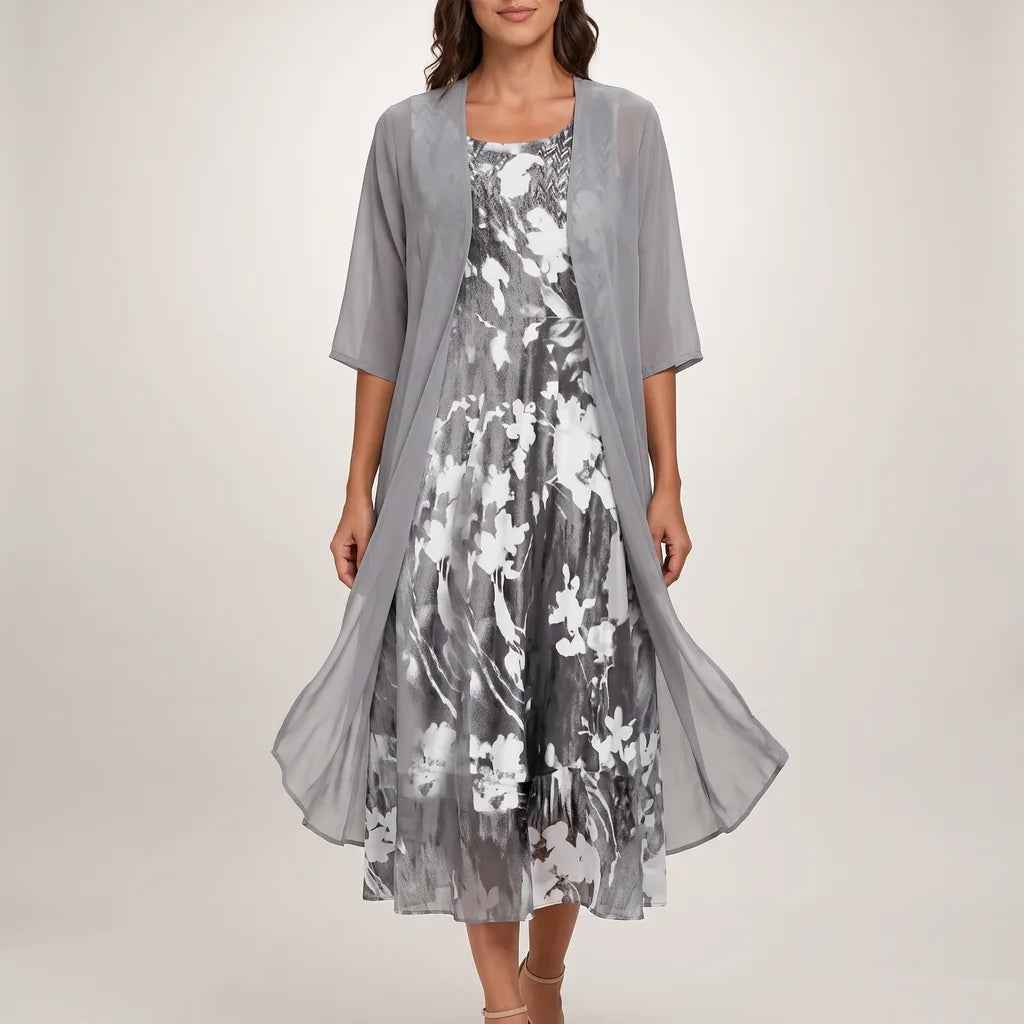 Sonia Floral Midi Dress - Color:Gray;Size:S