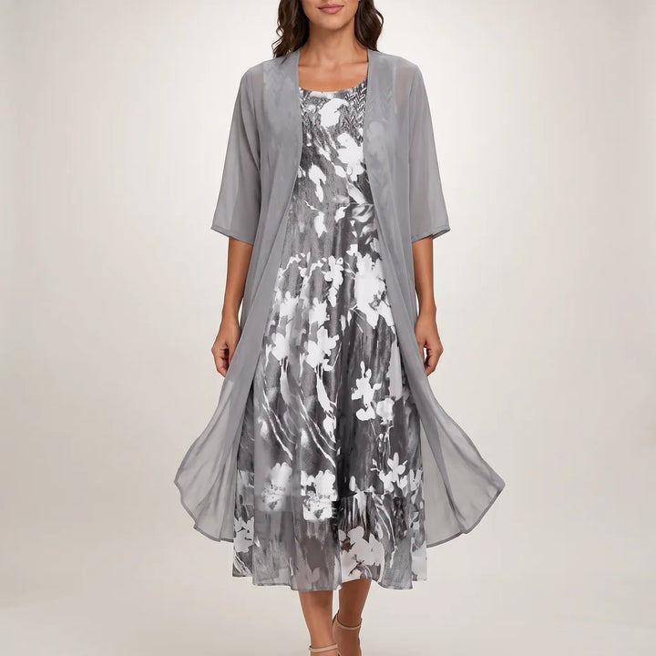 Sonia Floral Midi Dress - Color:Gray;Size:S