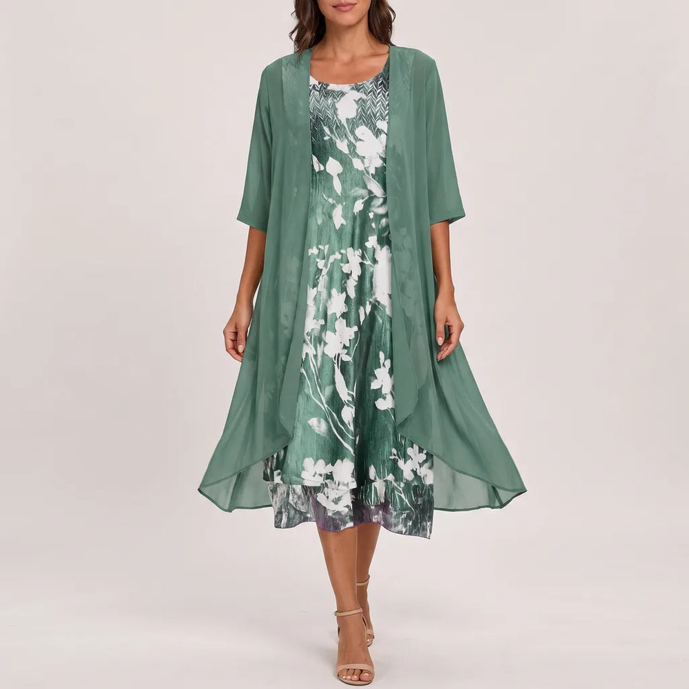 Sonia Floral Midi Dress - Color:Green;Size:S