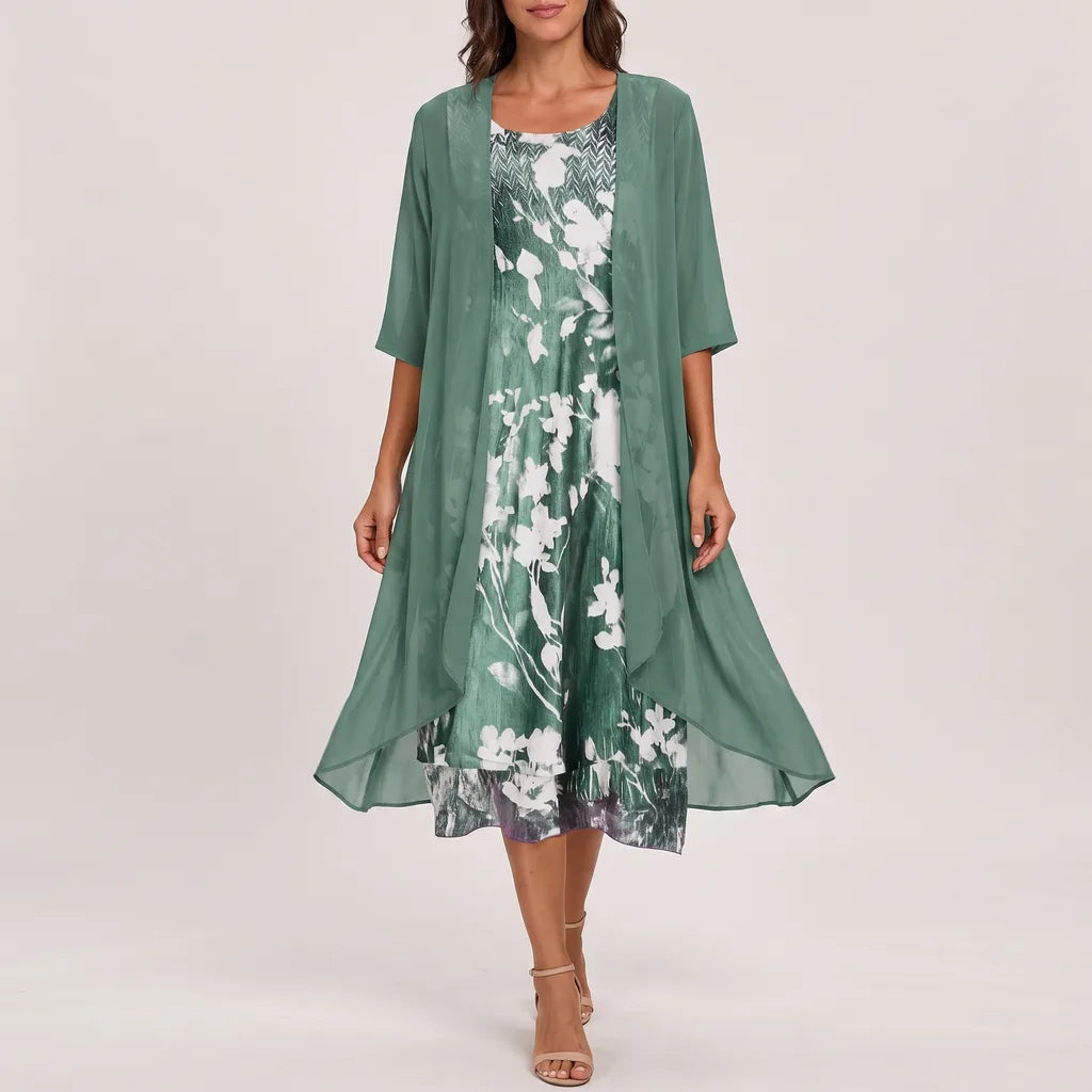 Sonia Floral Midi Dress - Color:Green;Size:S