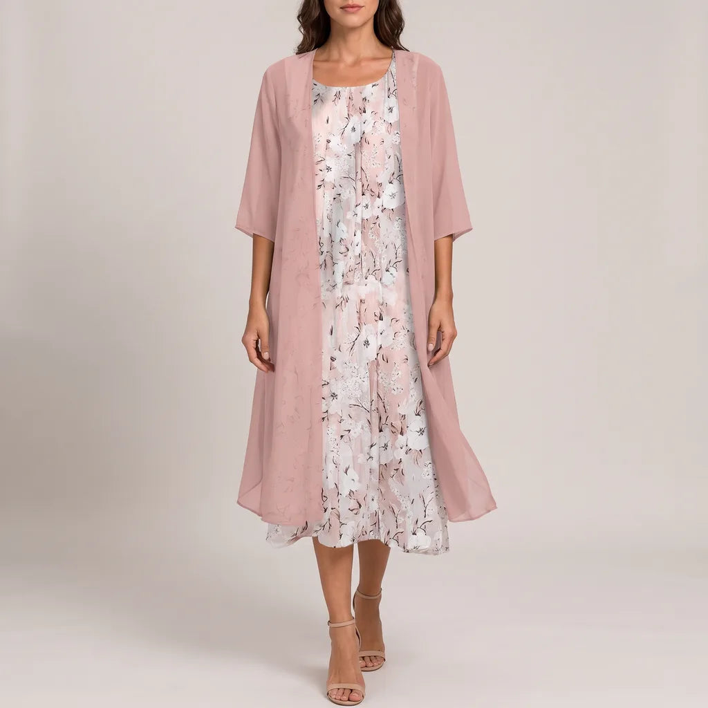 Sonia Floral Midi Dress - Color:Pink;Size:S
