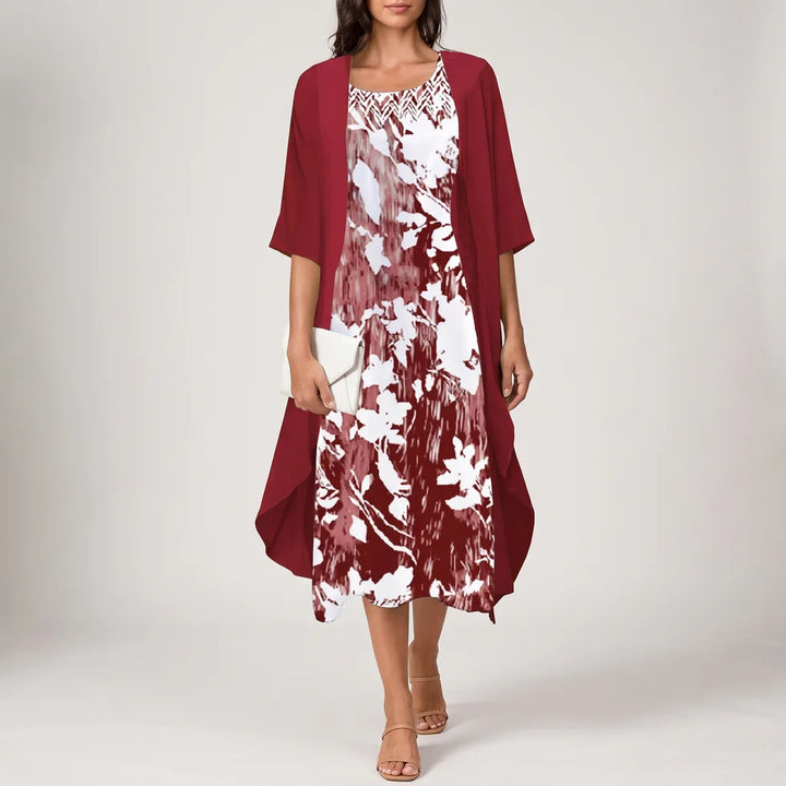 Sonia Floral Midi Dress - Color:Red;Size:S