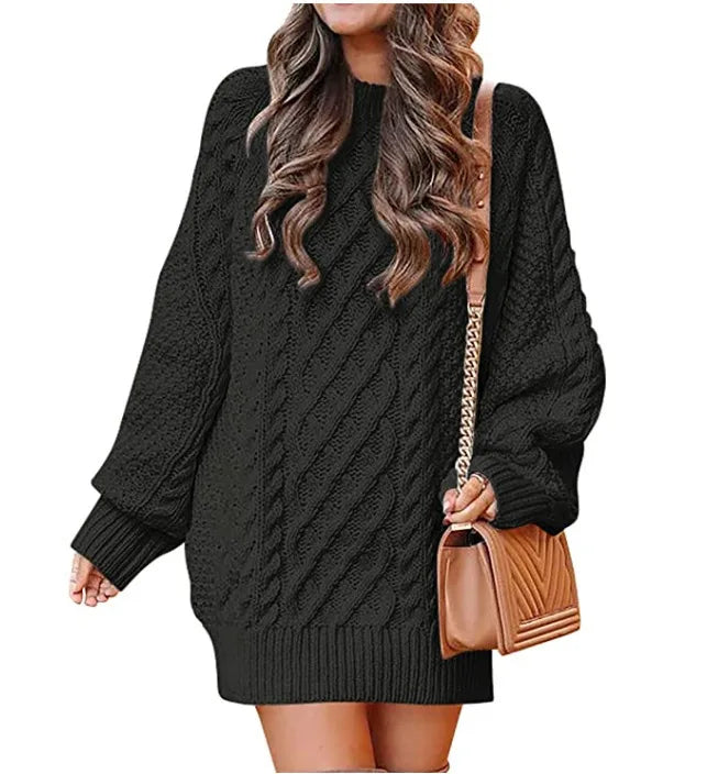 Sonia | Women's Oversized Cable Knit Sweater - Color:Black;Size:XS