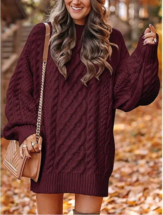 Sonia | Women's Oversized Cable Knit Sweater - Color:Burgundy;Size:XS