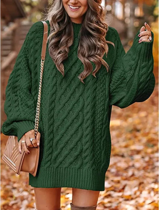 Sonia | Women's Oversized Cable Knit Sweater - Color:Green;Size:XS