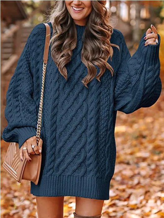 Sonia | Women's Oversized Cable Knit Sweater - Color:Navy Blue;Size:XS