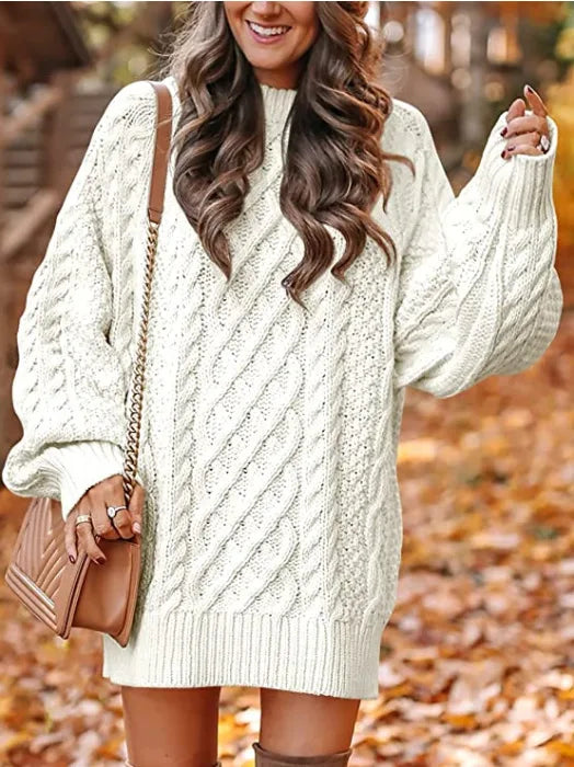 Sonia | Women's Oversized Cable Knit Sweater - Color:White;Size:XS