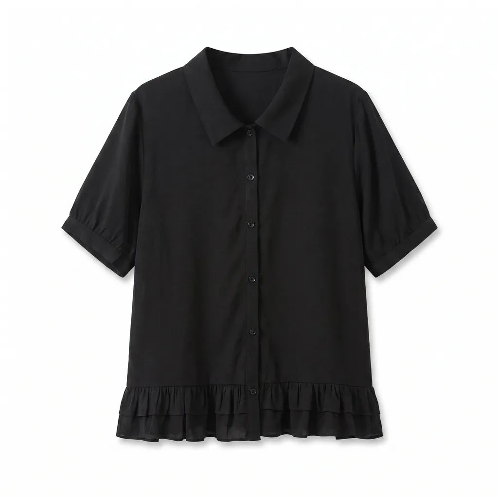 Sophie Button Front Blouse - Color:Black;Size:L