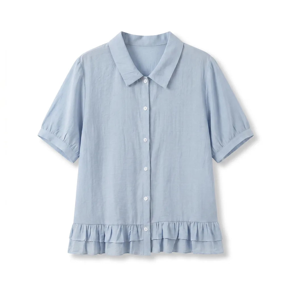 Sophie Button Front Blouse - Color:Blue;Size:L