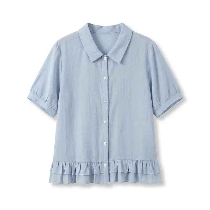 Sophie Button Front Blouse - Color:Blue;Size:L