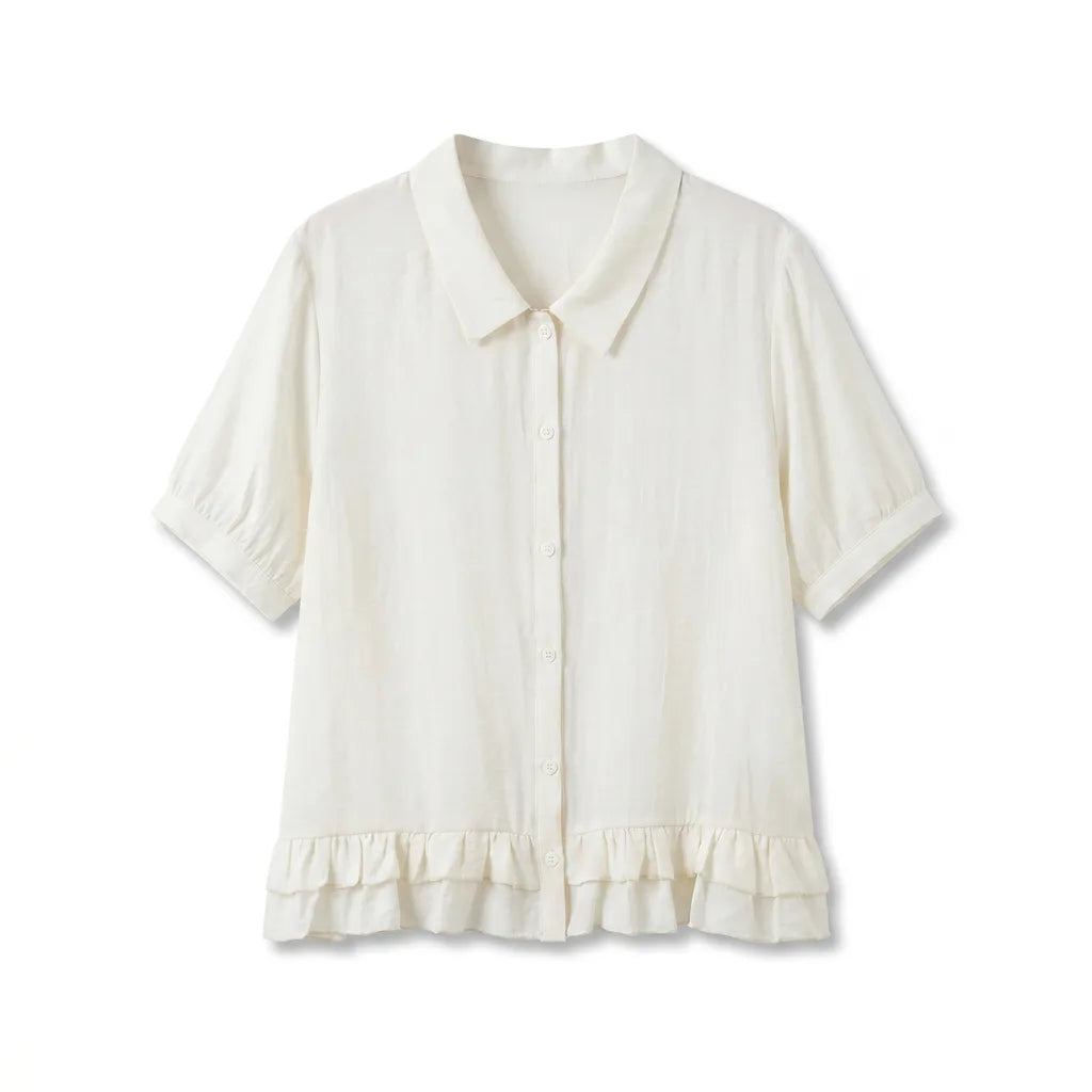 Sophie Button Front Blouse - Color:Off-White;Size:L