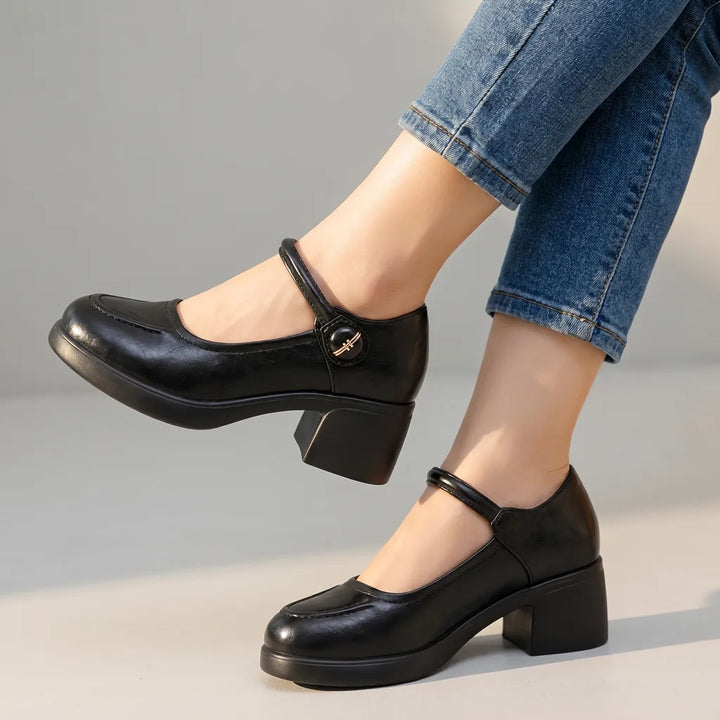 Stacey Chunky Heel Mary Janes - Color:Black;Size:35