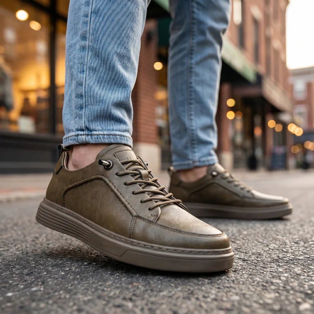 Khaki Whatley Leather Low-Top Sneakers 3