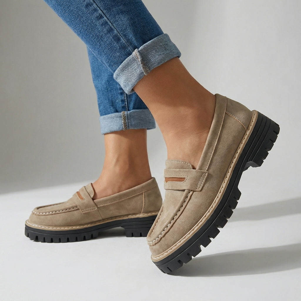 Stella Orthopedic Platform Loafers - Color:Khaki;Size:36