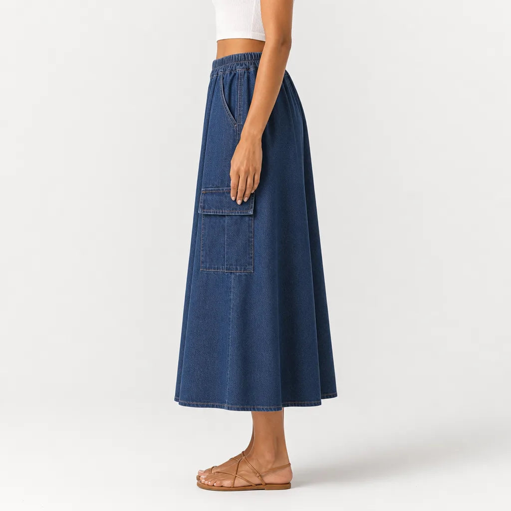 Women's Blue Fremont Ruffle Denim Skirt