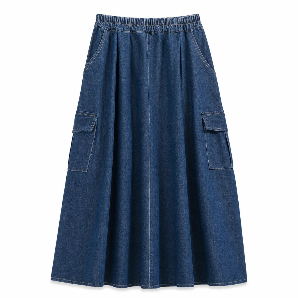 Stella Ruffle Denim Skirt - Color:Blue;Size:S