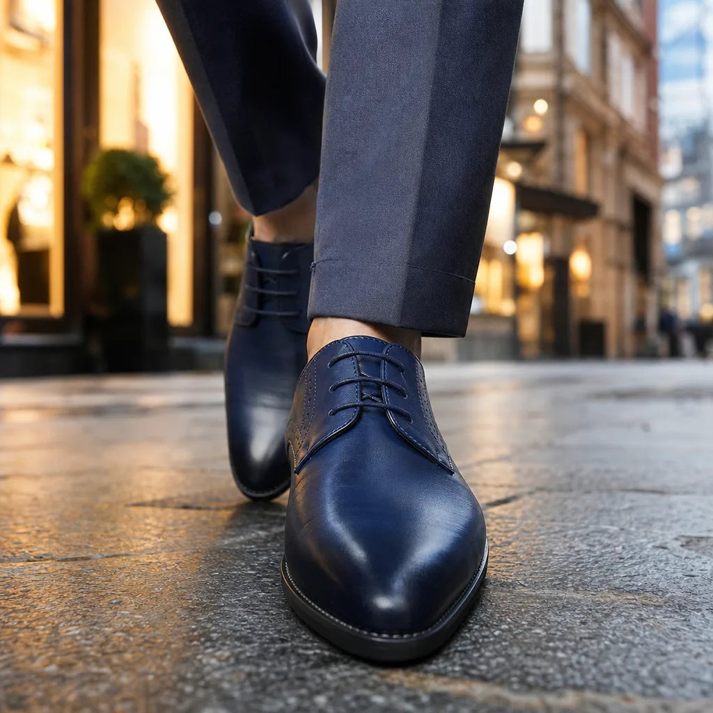 Men's Blue Emmeline Pointed Brogue Derbies