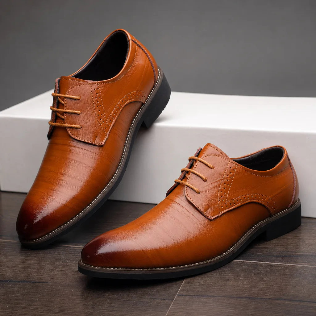 Men's Yellow Emmeline Pointed Brogue Derbies