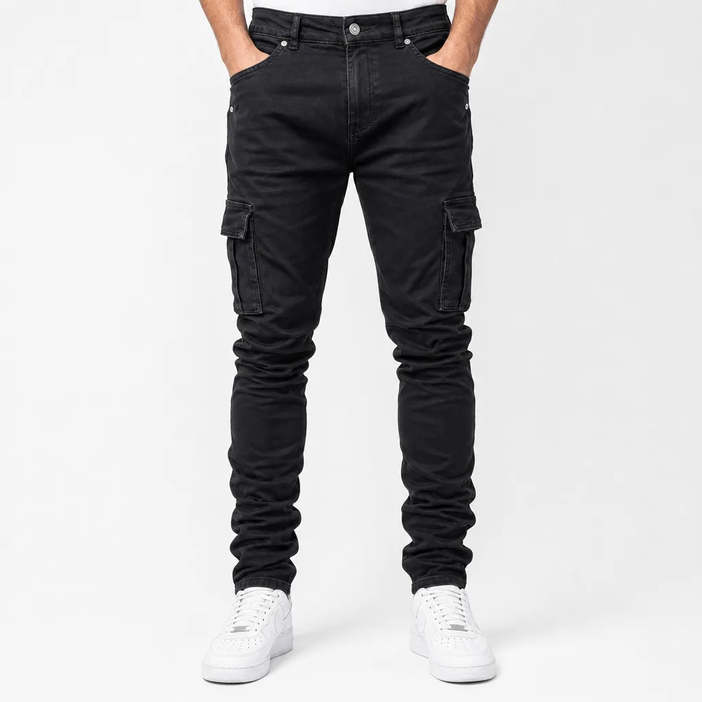 Sterling |  Slim Stylish Cargo Denim Jeans - Color:Black;Size:XS