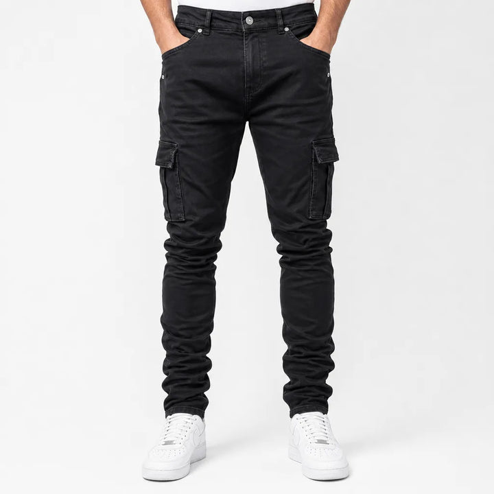 Sterling |  Slim Stylish Cargo Denim Jeans - Color:Black;Size:XS