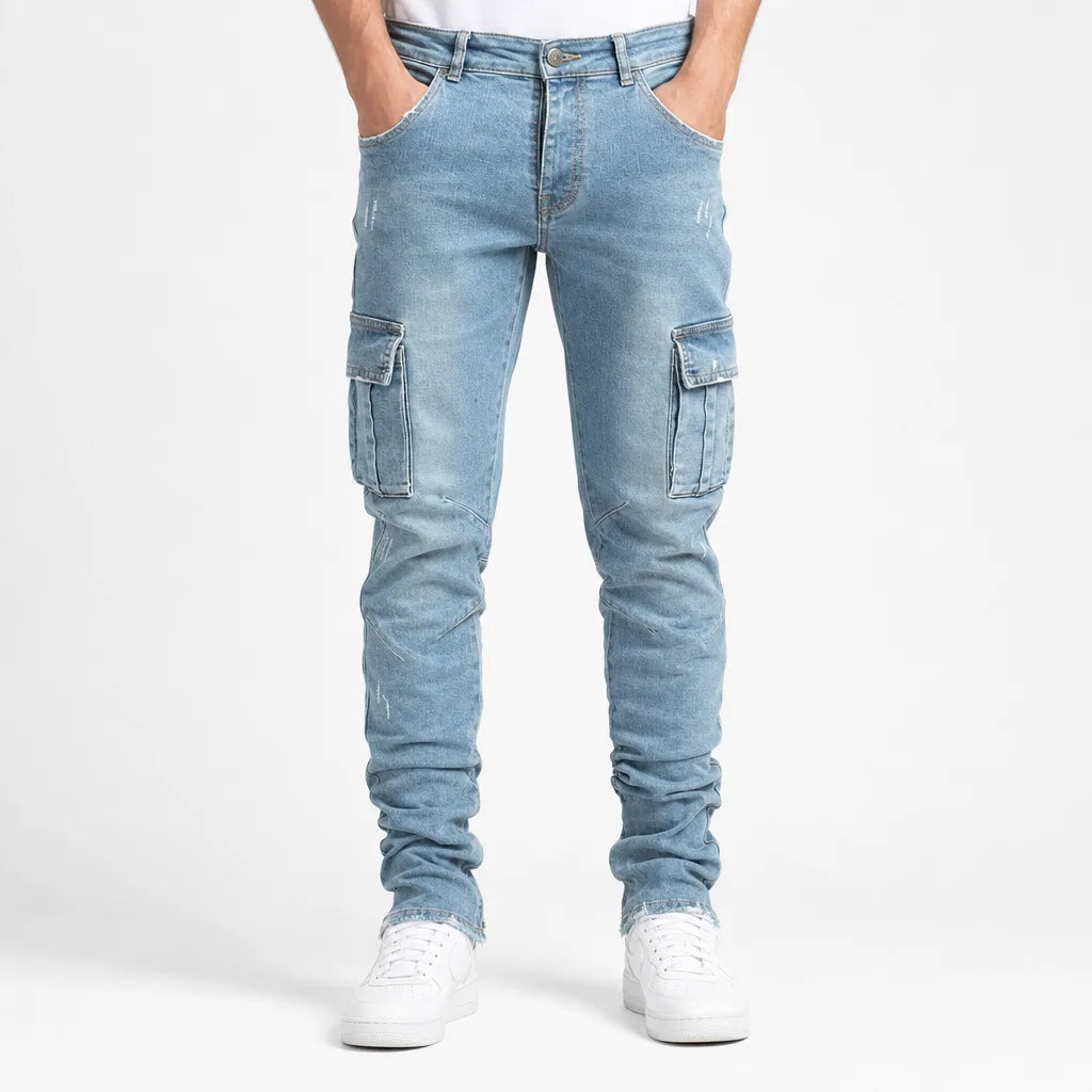 Sterling |  Slim Stylish Cargo Denim Jeans - Color:Blue;Size:XS
