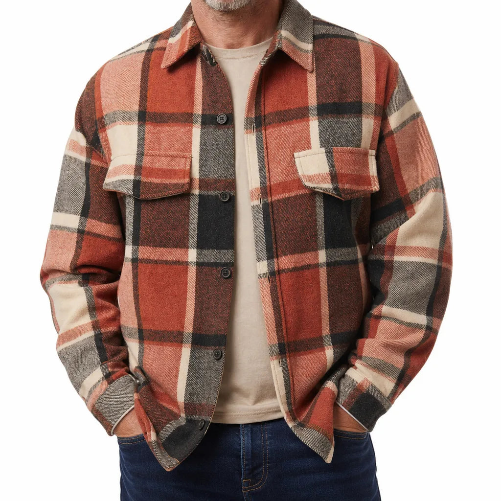 Stevens | Men's Flannel Shirt - Color:Orange Red;Size:XS