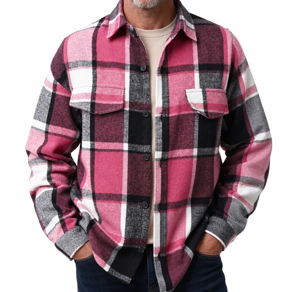 Stevens | Men's Flannel Shirt - Color:Rose Red;Size:XS