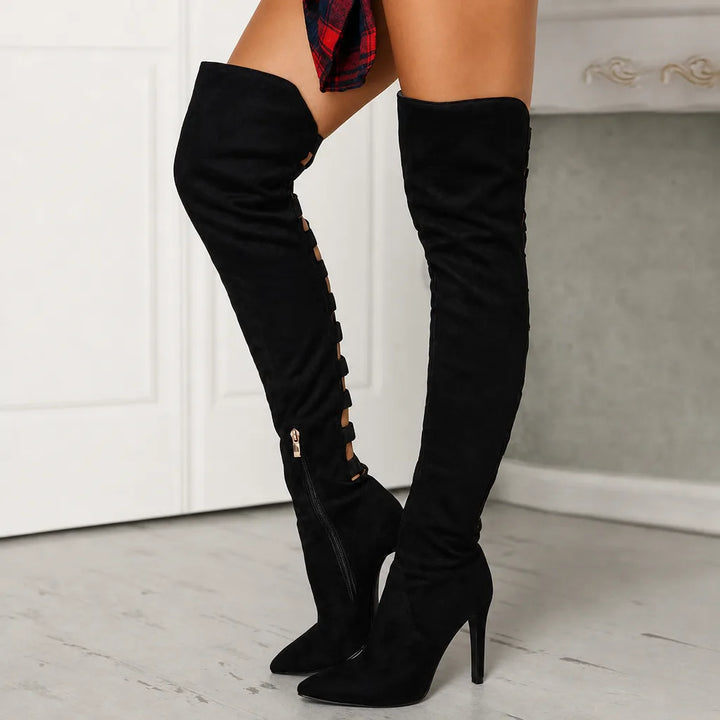 Women's Black Stowe Cutout Heeled Boots