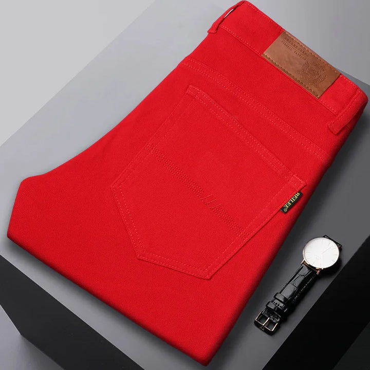 Stuart Cotton Stretch Jeans - Color:Red;Size:28