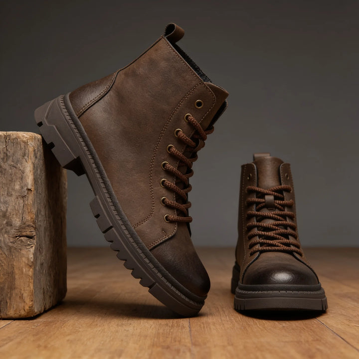 Sullivan | Men's Leather Ankle Boots - Color:Beige;Size:38