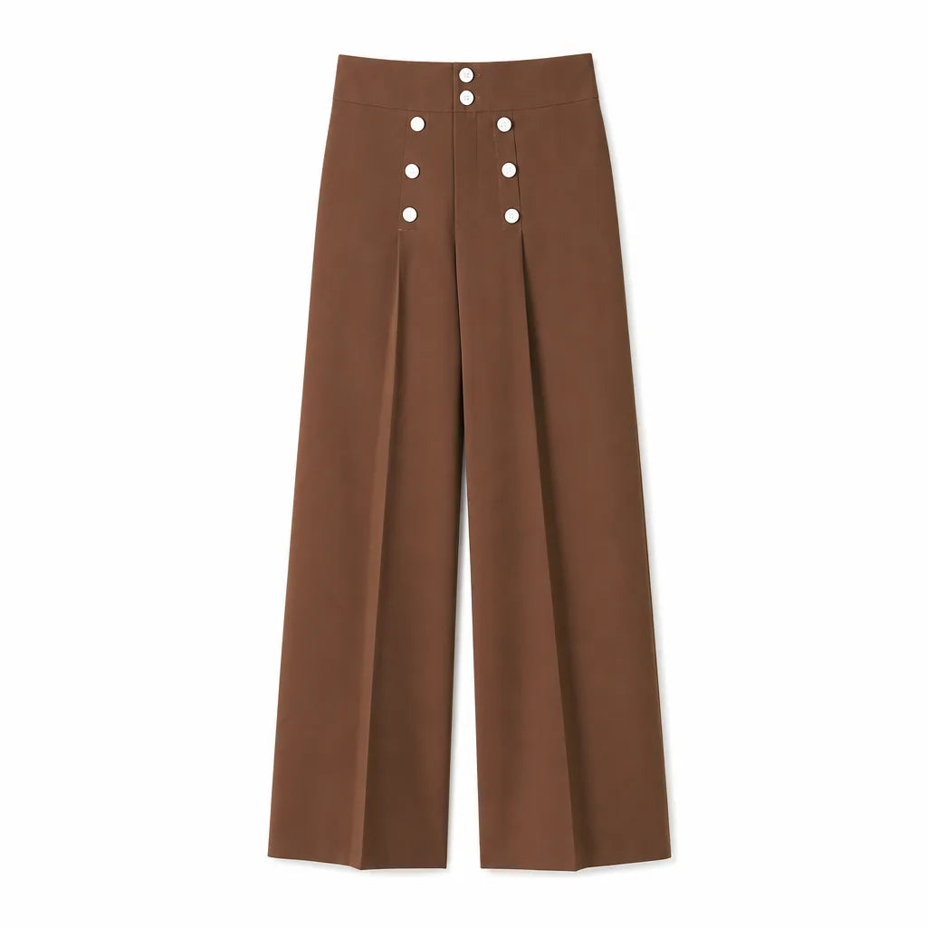 Summer Wide-Leg Pants - Color:Brown;Size:27