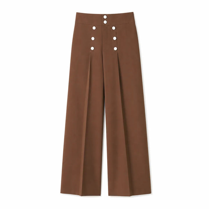 Summer Wide-Leg Pants - Color:Brown;Size:27
