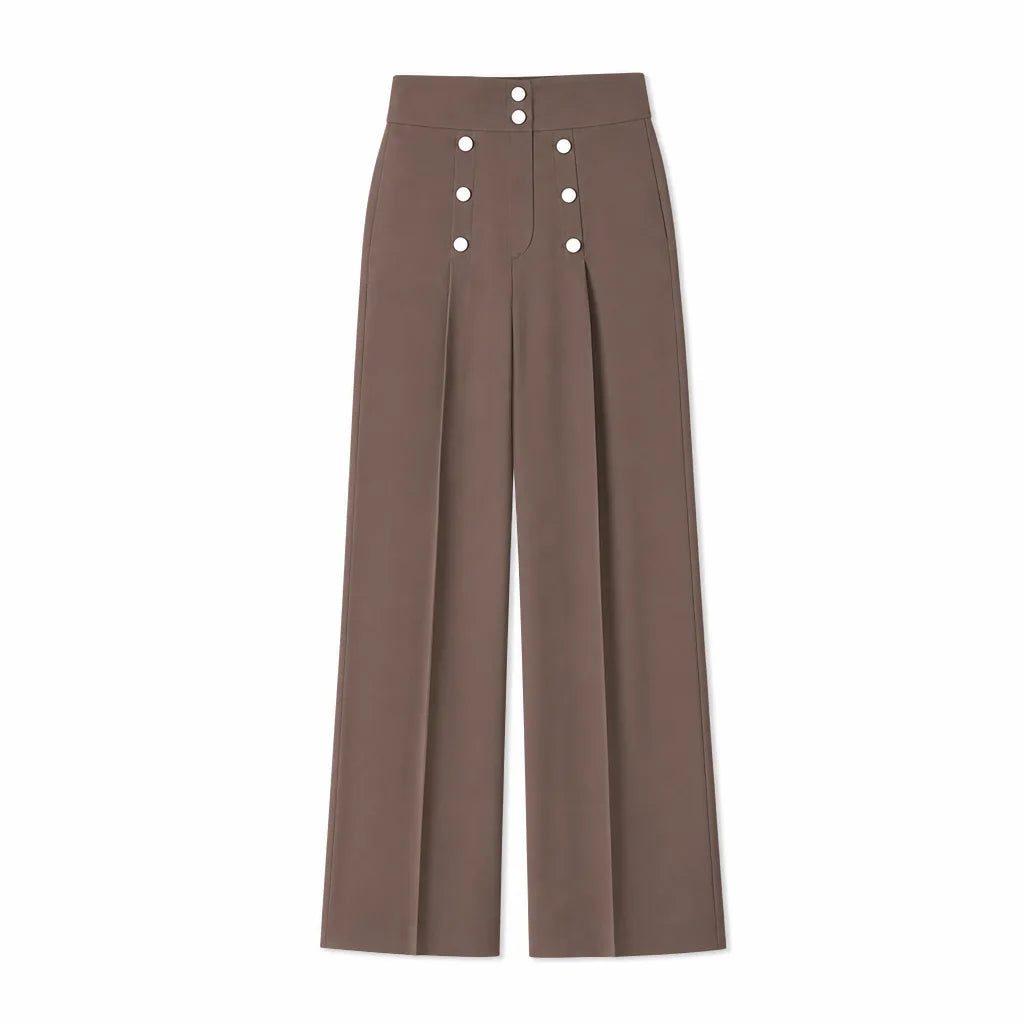 Summer Wide-Leg Pants - Color:Gray Brown;Size:27
