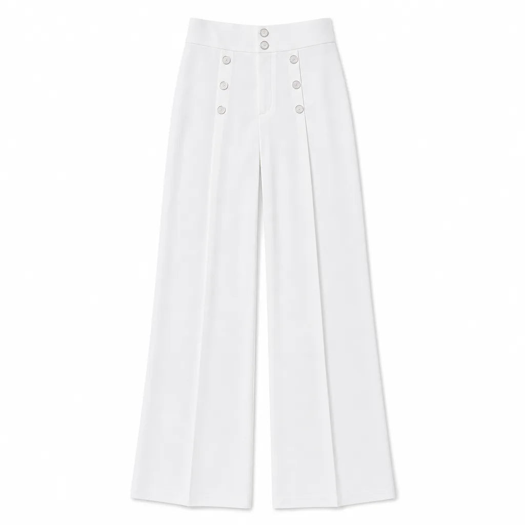 Summer Wide-Leg Pants - Color:White;Size:27
