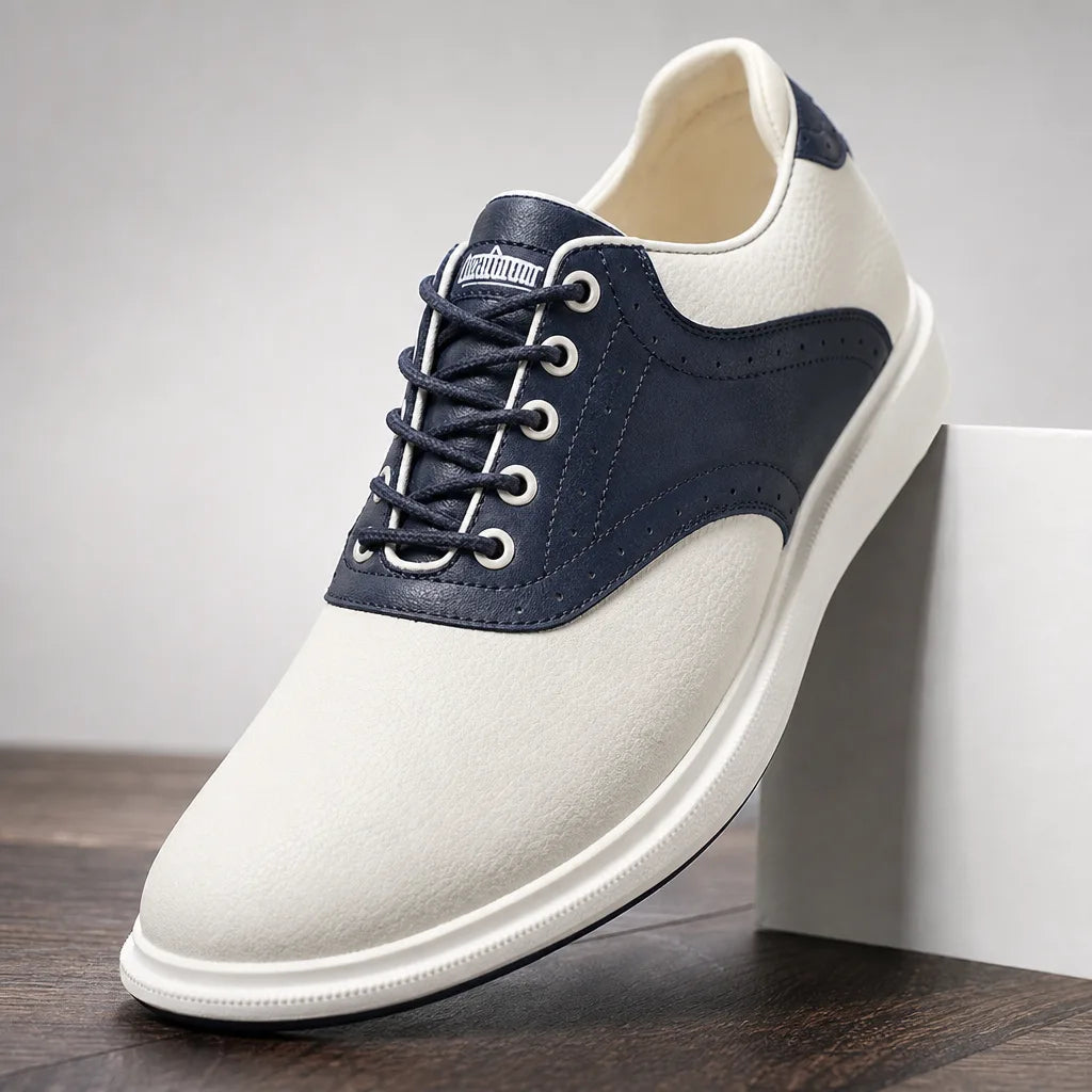 Men's Beige Blue Warfield Leather Golf Sneakers