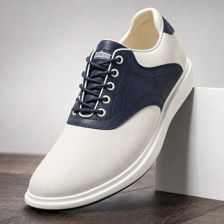 Men's Beige Blue Warfield Leather Golf Sneakers