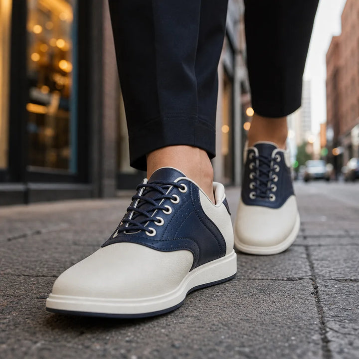 Men's Beige Blue Warfield Leather Golf Sneakers