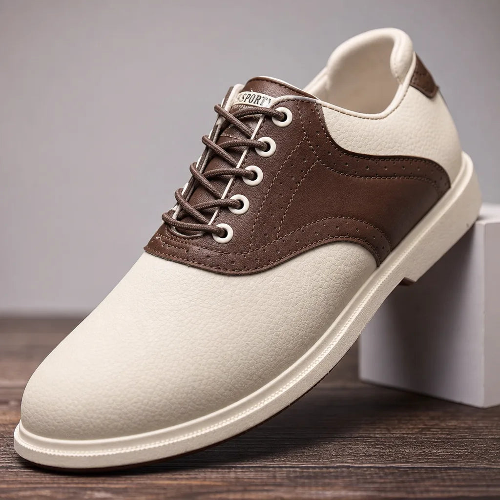 Men's Beige Brown Warfield Leather Golf Sneakers