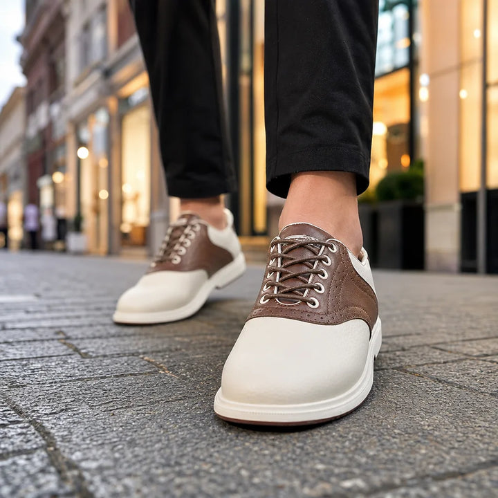 Men's Beige Brown Warfield Leather Golf Sneakers
