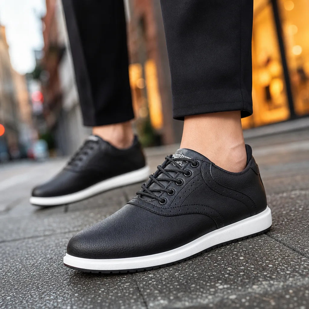 Men's Black Warfield Leather Golf Sneakers