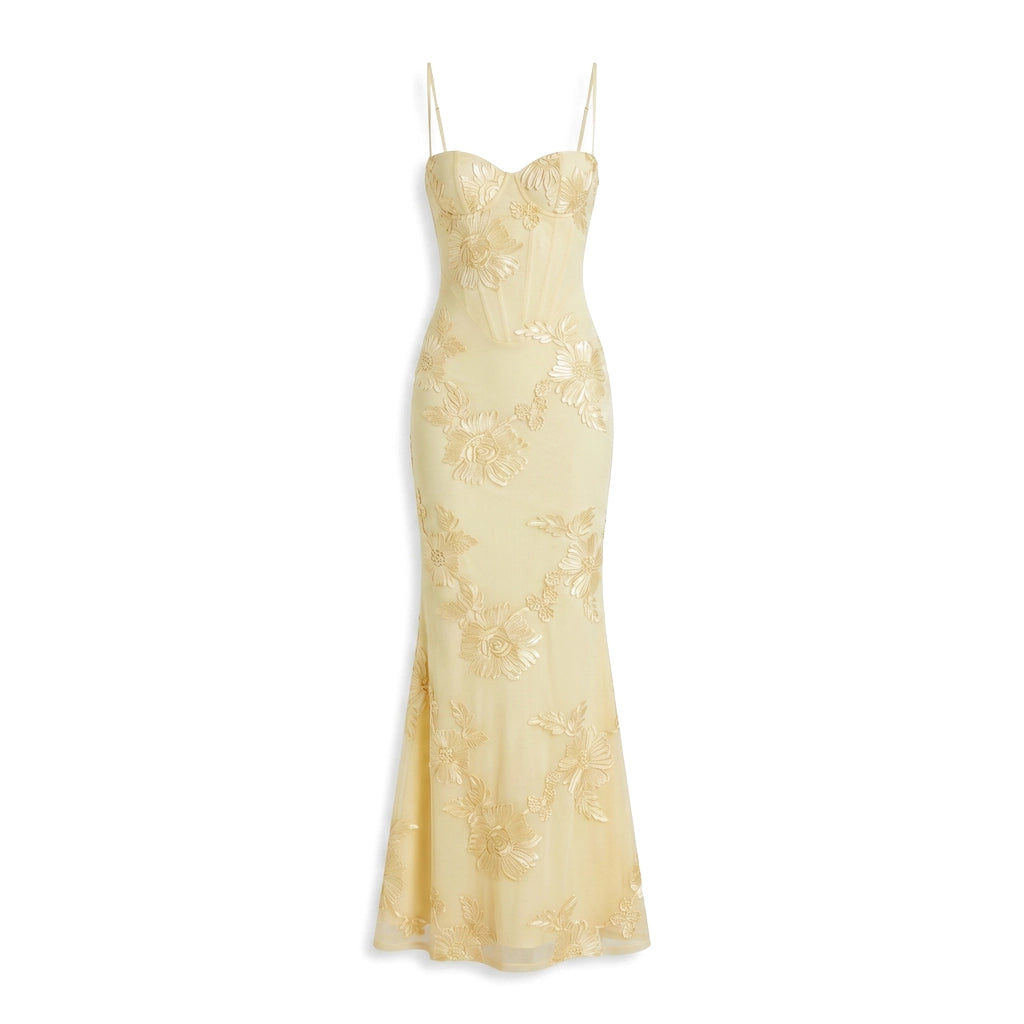 Suzanne Floral Maxi Dress - Color:yellow;Size:XXS