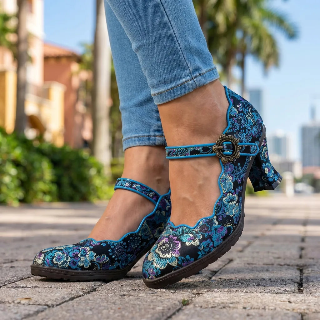 Blue Eliza Leather Mary Jane Pumps 1