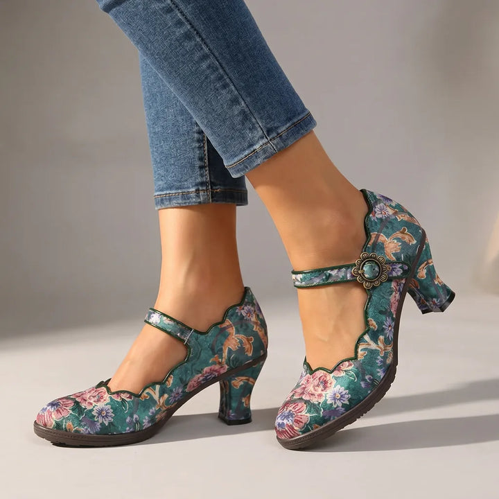 Sydney | Women's Vintage Mary Jane Heels - Color:Dark Green;Size:36