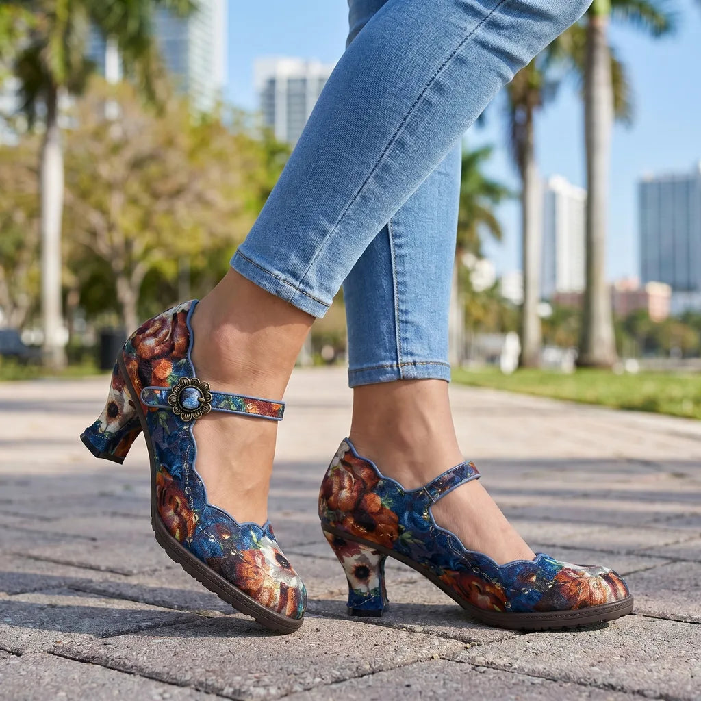 Light Lake Blue Eliza Leather Mary Jane Pumps 1